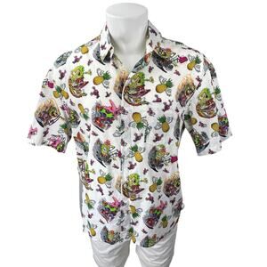 H&M Men's Multicolor Spongebob Print Short Sleeve Collar Button Down Shirt Top M